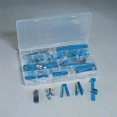 Plastalume Specialty Finger Splint Kit in a clear plastic organizer containing assorted padded aluminum finger splints in five styles and three sizes.