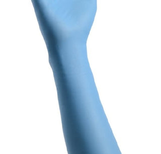 Cardinal Health™ 1107385_CS, Nitrile Exam Glove, Large, Extended Cuff, Fully Textured, Blue on a white background