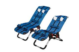 Circle Specialty Anchor Bath Chair angled view with blue seat on white background