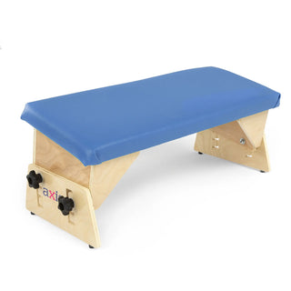 Circle Specialty Axis Therapy Bench with blue pad and wooden base on a white background