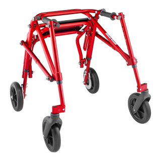 Red walker with wheels on a white background