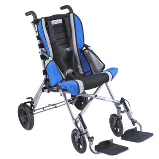 Circle Specialty Strive Adaptive Stroller rear view showing wheels on white background