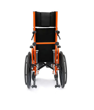 Circle Specialty Ziggo Pro Reclining Wheelchair front angle view with black padding on white background