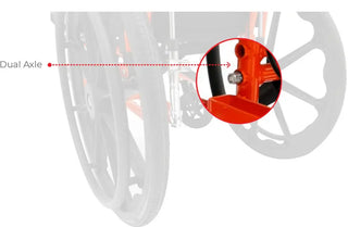 Circle Specialty Ziggo Pro Reclining Wheelchair wheel and brake system closeup