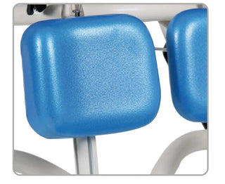 Blue ClarkeHealthcareZ68949FootrestDividedforZitziStarfishShowerChair_Size1-2-3. seat with metallic frame on a white background