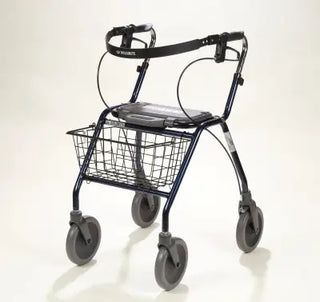 Blue Clarke Healthcare D12050X Dolomite Legacy Standard Walker with basket on a white background