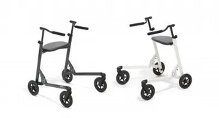 Two Clarke Healthcare Malte Posterior Size 0 to 4 Walker for Children, one black and one white, on a white background