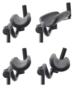 Four black Clarke Healthcare S760 Marcy Forearm Arm Pad with Handle or Grip Balls, Black on a white background