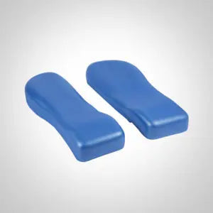 Two blue Clarke Healthcare Z68954 Cushion Seat Part, Divided Seat for Zitzi Starfish Shower Chair on a gray background