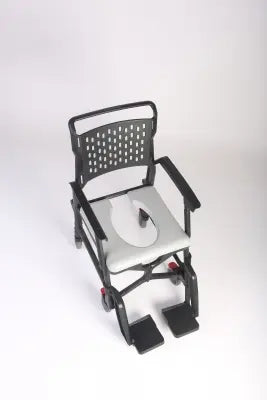 Clarke Healthcare ZMR400100241 BathMobile Folding Shower Chair with a commode attached on a white background