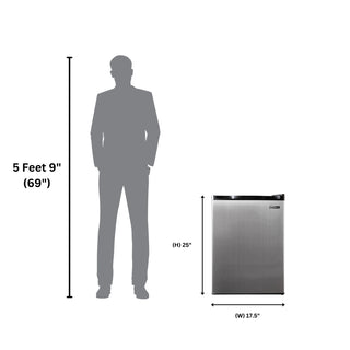 Conserv CREF26SS 17.5" Compact Mini Refrigerator with a 5 feet 9 inches person silhouette.