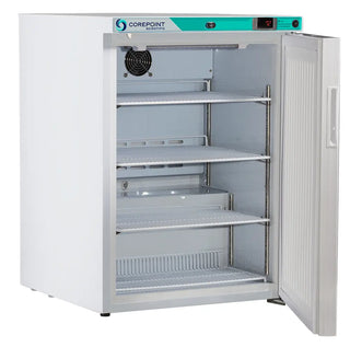 Corepoint PR061WWW/0 23.75" Undercounter Freestanding Refrigerator with open door on a white background