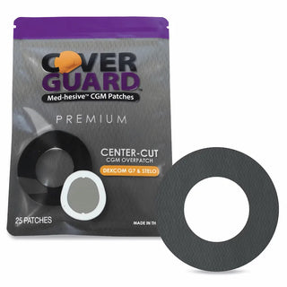 CoverGuard 101-200B CGM Overpatch for Dexcom G7 and Stelo, Black Center-Cut Waterproof Sensor Protection (25-Count)