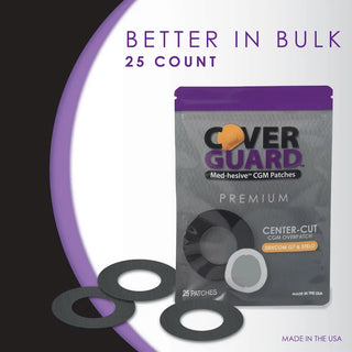 CoverGuard 101-200B CGM Overpatch for Dexcom G7 and Stelo, Black Center-Cut Waterproof Sensor Protection (25-Count)