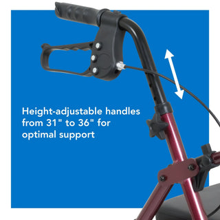 Drive DeVilbiss Healthcare ProBasics RLA8BG 4 Wheel Rollator, Deluxe Burgundy Adjustable Height