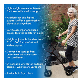 Drive DeVilbiss Healthcare ProBasics RLA8BG 4 Wheel Rollator, Deluxe Burgundy Adjustable Height