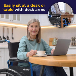 Drive Medical 20951 Blue Streak Lightweight Wheelchair 18" Flip-Back Desk Arms