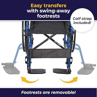 Drive Medical 20952 Blue Streak Lightweight Wheelchair 18" Flip-Back Desk Arms