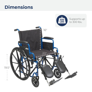 Drive Medical 20953 Blue Streak Lightweight Wheelchair 20" Flip-Back Desk Arms