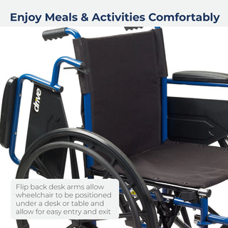 Drive Medical 20953 Blue Streak Lightweight Wheelchair 20" Flip-Back Desk Arms