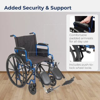 Drive Medical 20953 Blue Streak Lightweight Wheelchair 20" Flip-Back Desk Arms