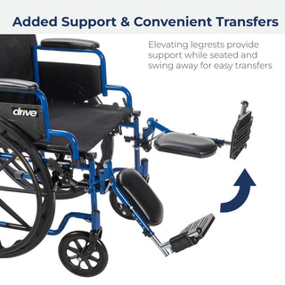 Drive Medical 20953 Blue Streak Lightweight Wheelchair 20" Flip-Back Desk Arms