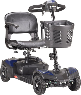 Gray mobility scooter with a basket on a white background