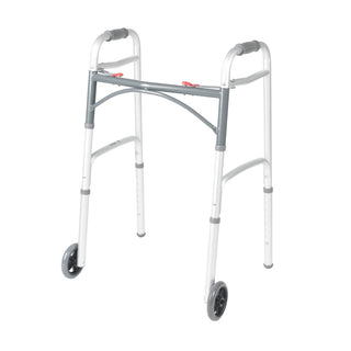 Drive DeVilbiss Healthcare 10211-4ASM Deluxe Folding Walker, Two Button with 5 Inch Wheels, 350 lbs 