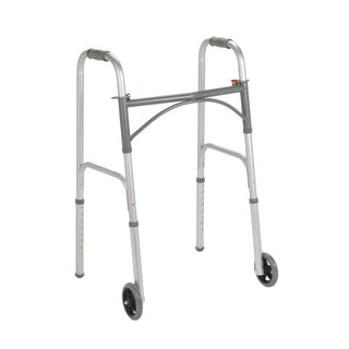 Drive DeVilbiss Healthcare 10247-4 Dual Release Folding Walker with Wheels, Adjustable Height, 350 lbs.