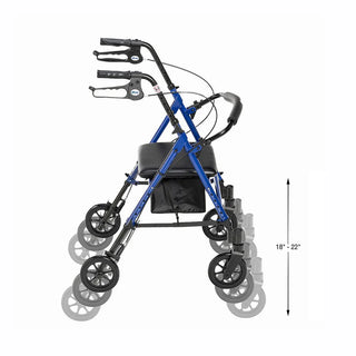 Drive DeVilbiss Healthcare 10261BL 4 Wheel Rollator Adjustable Height/Folding Aluminum Frame, Blue