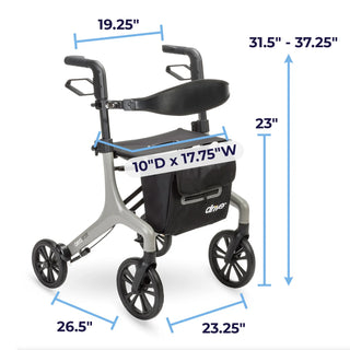 Drive DeVilbiss Healthcare 10277GY AeroWalk Ultra-Lite Gray Aluminum Frame 4 Wheel Rollator 