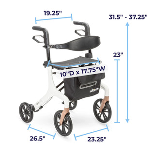 Drive DeVilbiss Healthcare 10277WT AeroWalk Ultra-Lite White Aluminum Frame 4 Wheel Rollator