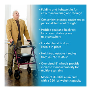 Drive DeVilbiss Healthcare Carex FGA22200 0000 4 Wheel Rollator, Adjustable Height, Burgundy