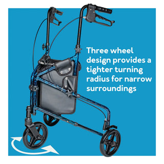 Drive DeVilbiss Healthcare FGA33300 0000 Carex 3 Wheel Rollator, Marbled Blue Adjustable Height