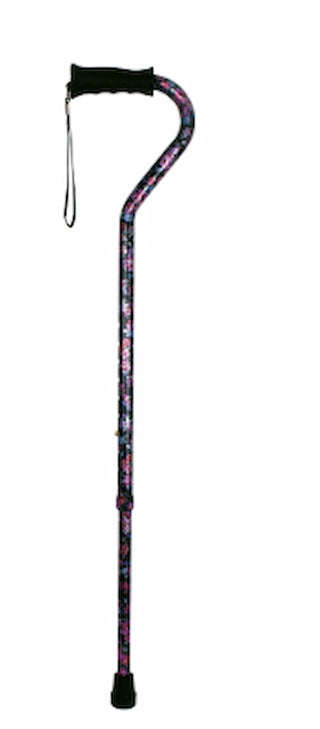 Drive DeVilbiss Healthcare FGA58400 0000 Carex Ergo Aluminum Offset Cane, 250 lbs, Black Floral Print