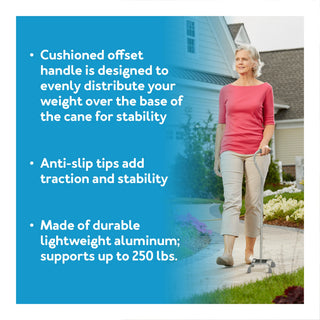 Drive DeVilbiss Healthcare FGA758C0 0000 Carex Small Base Quad Offset Cane, Silver, 250 lbs