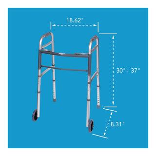 Drive DeVilbiss Healthcare FGA87100 0000 Carex Dual Release Folding Walker with Wheels Adjustable Height, 300 lbs