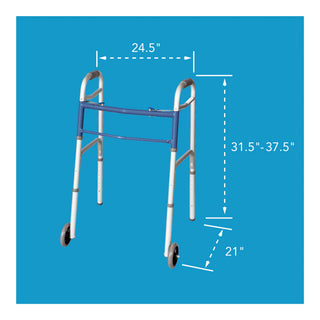 Drive DeVilbiss Healthcare FGA87977 0000 Carex Dual Release Folding Walker with Wheels Adjustable Height, 300 lbs