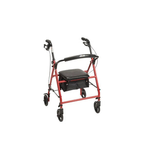 Drive DeVilbiss Healthcare R800KD 4 Wheel Rollator Blue Adjustable Height/Folding Steel Frame Red