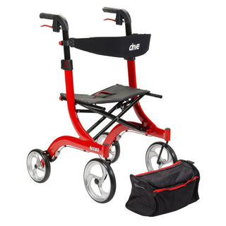 Drive DeVilbiss Healthcare RTL10266 4 Wheel Rollator Nitro Red Adjustable Height-Folding Aluminum Frame