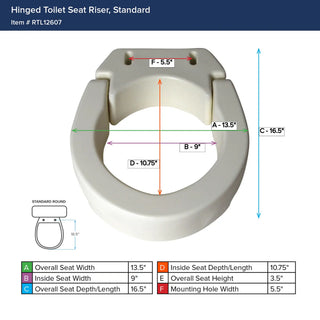 Drive DeVilbiss Healthcare RTL12607 Hinged Raised Standard Round Toilet Seat, 250 lbs
