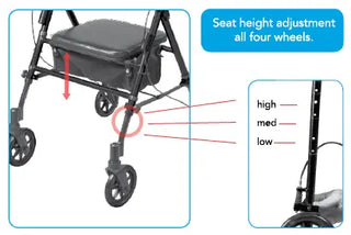Drive DeVilbiss Healthcare Step N Rest FGA22300 0000 Dark Blue 4 Wheel Rollator, 250 lbs.