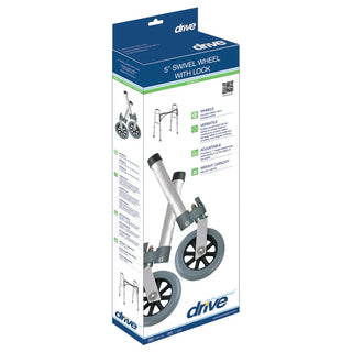 Drive Medical 10115 Swivel Lock Walker Wheels, 5", 1 Pair, 350 lbs Weight Capacity