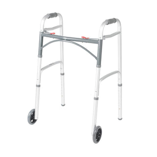 Drive Medical 10210-4ASM Walker Folding 2-Button ,Adult, Aluminum, w/5"  Wheels,350 Ibs