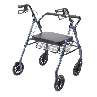 Drive Medical 10215BL-1/10215RD-1 Heavy Duty Bariatric Rollator Rolling Walker with Large Padded Seat, Blue or Red, 18" Seat