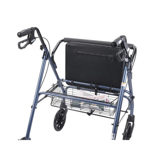 Drive Medical 10215BL-1/10215RD-1 Heavy Duty Bariatric Rollator Rolling Walker with Large Padded Seat, Blue or Red, 18" Seat