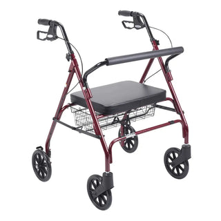 Drive Medical 10215BL-1/10215RD-1 Heavy Duty Bariatric Rollator Rolling Walker with Large Padded Seat, Blue or Red, 18" Seat