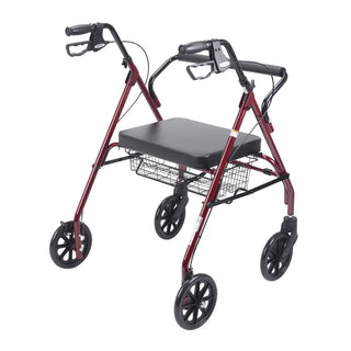 Drive Medical 10215BL-1/10215RD-1 Heavy Duty Bariatric Rollator Rolling Walker with Large Padded Seat, Blue or Red, 18" Seat