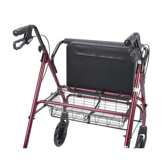 Drive Medical 10215BL-1/10215RD-1 Heavy Duty Bariatric Rollator Rolling Walker with Large Padded Seat, Blue or Red, 18" Seat