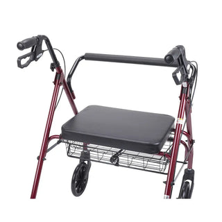 Drive Medical 10215BL-1/10215RD-1 Heavy Duty Bariatric Rollator Rolling Walker with Large Padded Seat, Blue or Red, 18" Seat